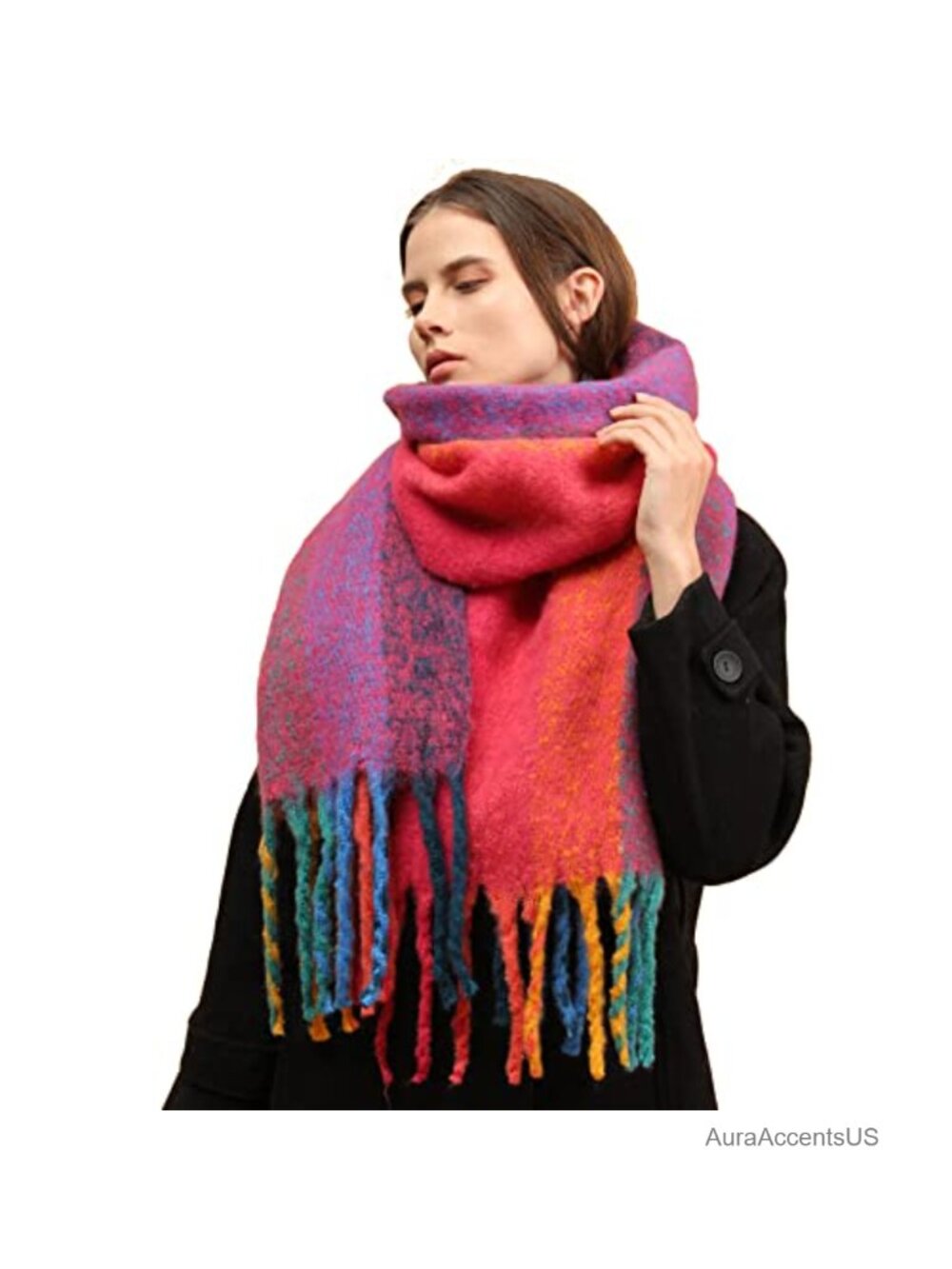 Super Thick Plaid Scarf for Women 70.9in Long Winter Wrap Shawl